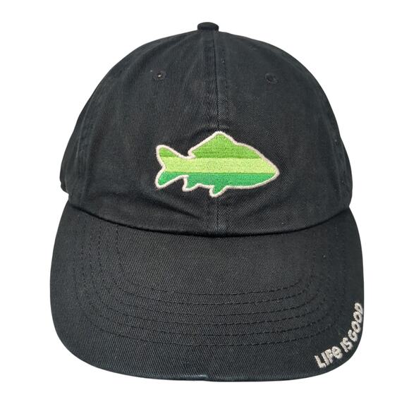 Fish Life Is Good Slideback Hat Black One Size Adjustable Embroidered - Picture 1 of 9